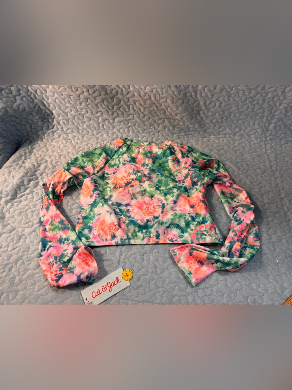Cat & Jack Pink and Green Tie-Dye One-Piece Swim Top